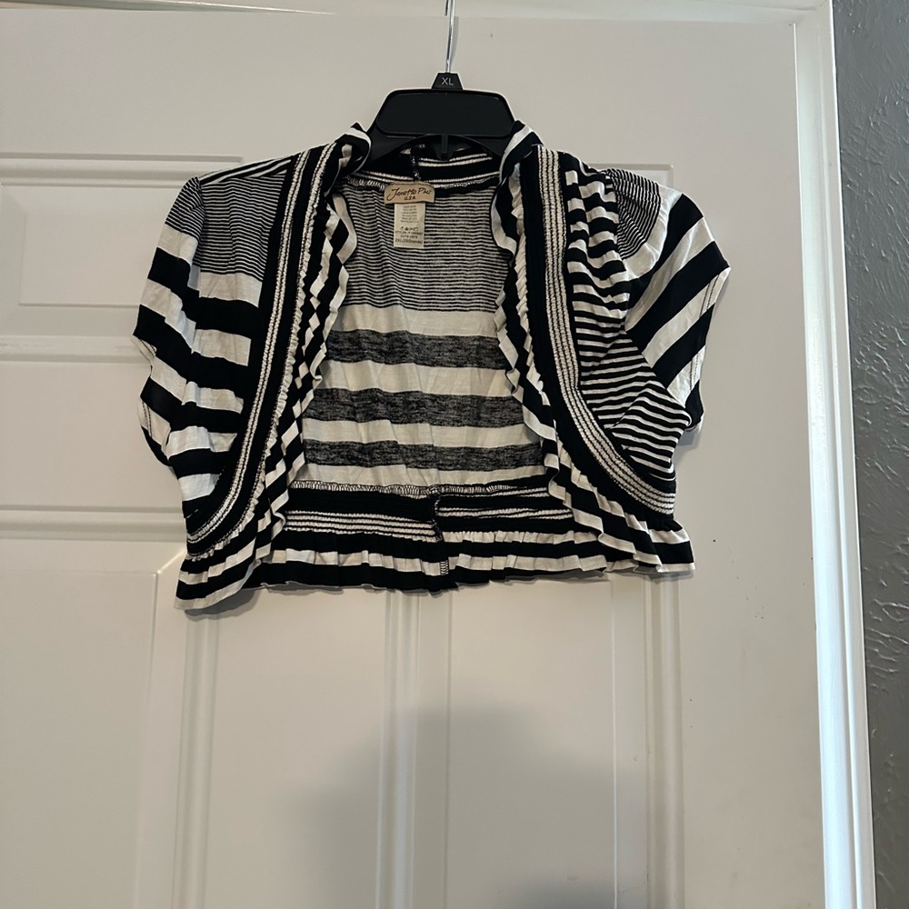 Janette Plus Black and White Striped Shrug